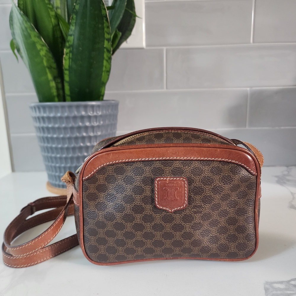 AUTHENTIC Celine Macadam Crossbody Bag | Brown Monogram | Adjustable Strap